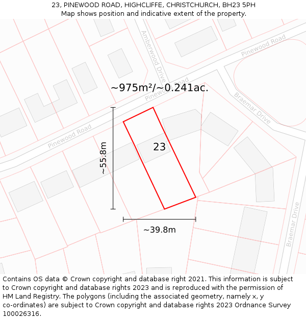 23, PINEWOOD ROAD, HIGHCLIFFE, CHRISTCHURCH, BH23 5PH: Plot and title map