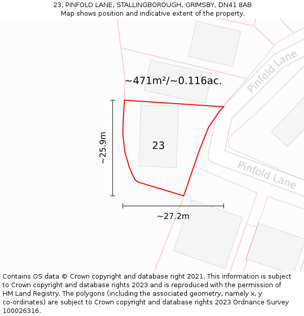 23, PINFOLD LANE, STALLINGBOROUGH, GRIMSBY, DN41 8AB: Plot and title map