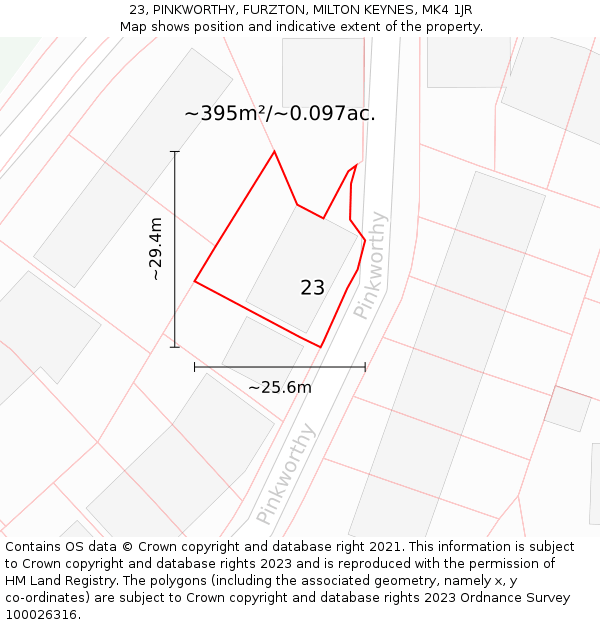 23, PINKWORTHY, FURZTON, MILTON KEYNES, MK4 1JR: Plot and title map