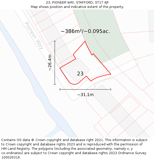 23, PIONEER WAY, STAFFORD, ST17 4JF: Plot and title map