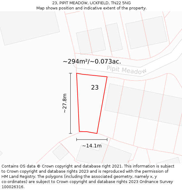 23, PIPIT MEADOW, UCKFIELD, TN22 5NG: Plot and title map