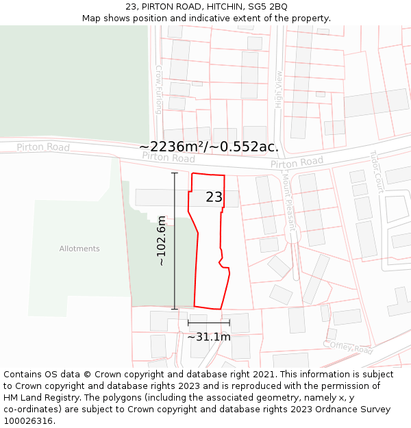 23, PIRTON ROAD, HITCHIN, SG5 2BQ: Plot and title map
