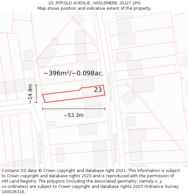 23, PITFOLD AVENUE, HASLEMERE, GU27 1PN: Plot and title map