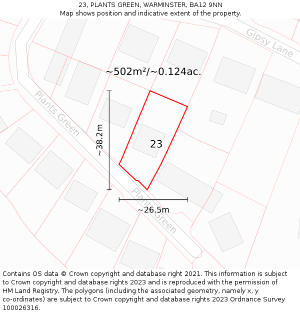 23, PLANTS GREEN, WARMINSTER, BA12 9NN: Plot and title map