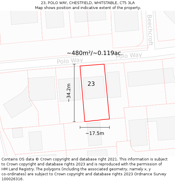 23, POLO WAY, CHESTFIELD, WHITSTABLE, CT5 3LA: Plot and title map