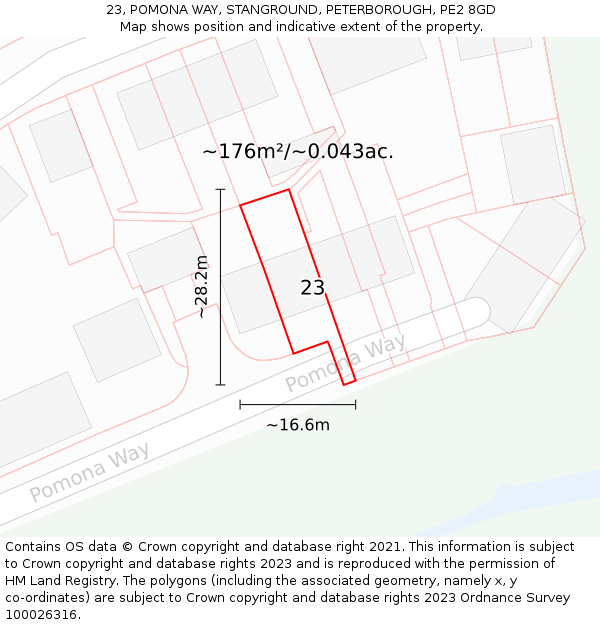 23, POMONA WAY, STANGROUND, PETERBOROUGH, PE2 8GD: Plot and title map