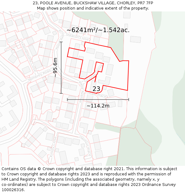 23, POOLE AVENUE, BUCKSHAW VILLAGE, CHORLEY, PR7 7FP: Plot and title map