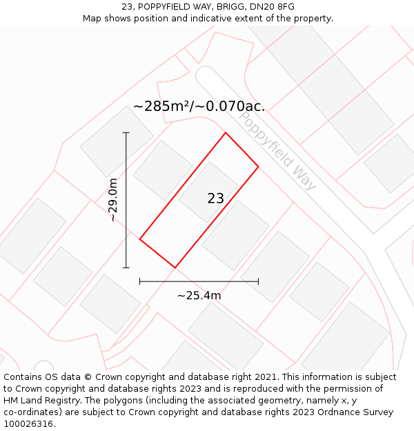 23, POPPYFIELD WAY, BRIGG, DN20 8FG: Plot and title map