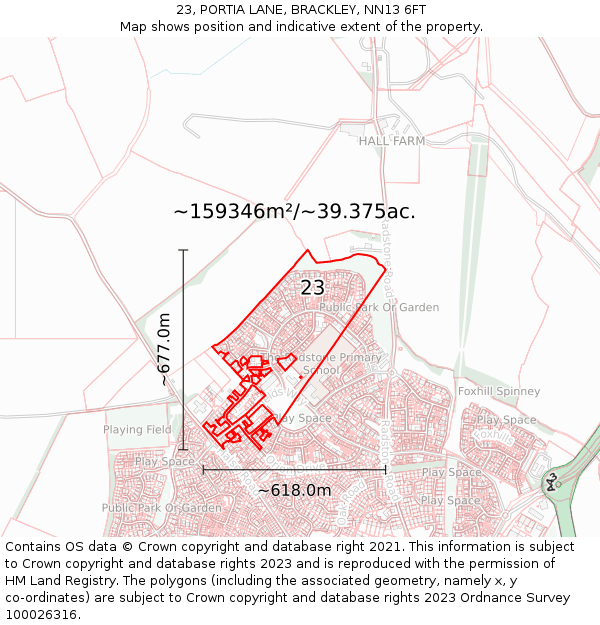 23, PORTIA LANE, BRACKLEY, NN13 6FT: Plot and title map