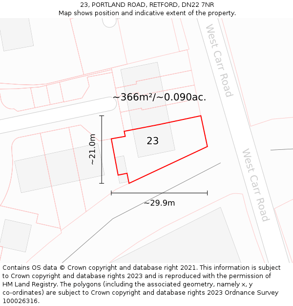 23, PORTLAND ROAD, RETFORD, DN22 7NR: Plot and title map