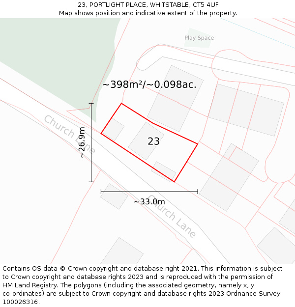 23, PORTLIGHT PLACE, WHITSTABLE, CT5 4UF: Plot and title map