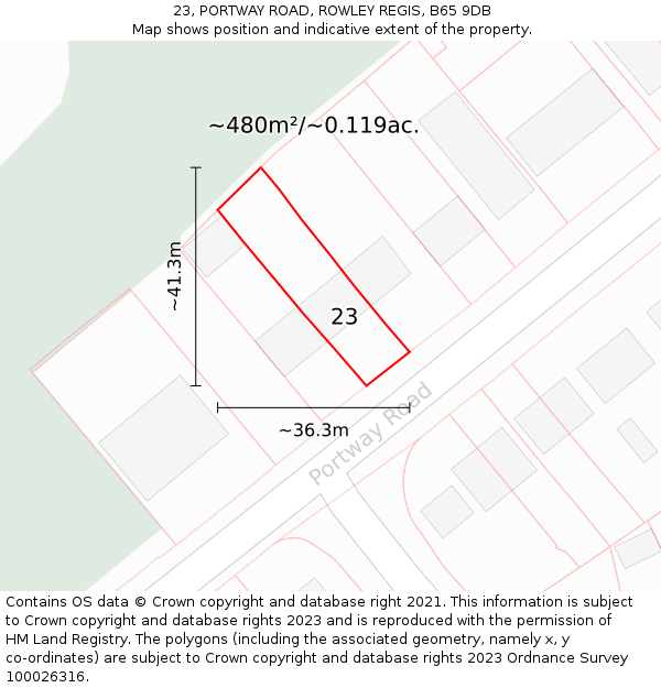 23, PORTWAY ROAD, ROWLEY REGIS, B65 9DB: Plot and title map