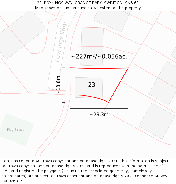 23, POYNINGS WAY, GRANGE PARK, SWINDON, SN5 6EJ: Plot and title map