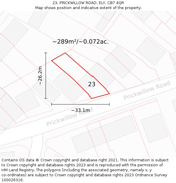 23, PRICKWILLOW ROAD, ELY, CB7 4QR: Plot and title map
