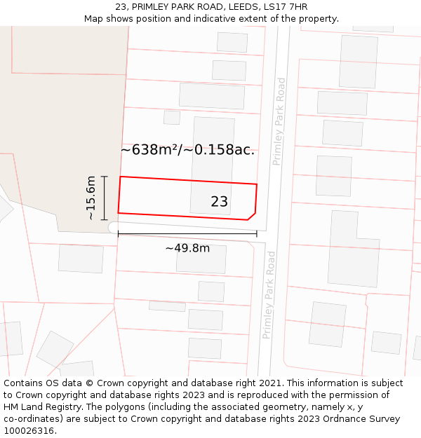 23, PRIMLEY PARK ROAD, LEEDS, LS17 7HR: Plot and title map