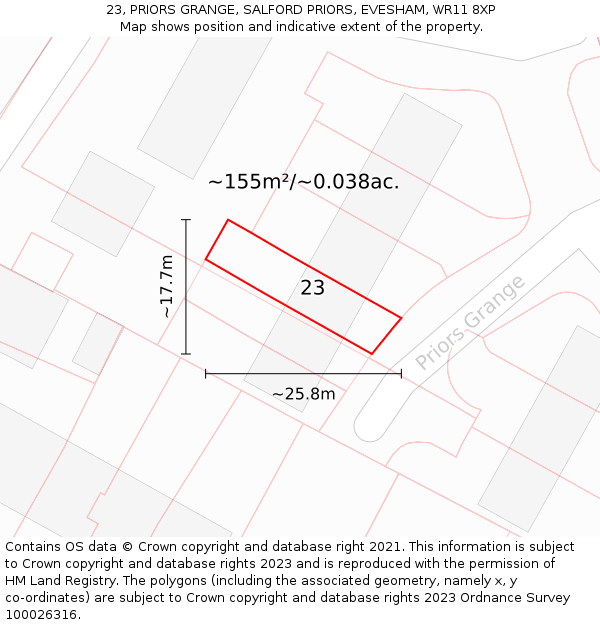 23, PRIORS GRANGE, SALFORD PRIORS, EVESHAM, WR11 8XP: Plot and title map