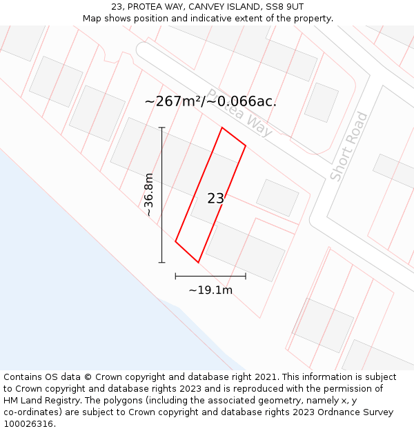 23, PROTEA WAY, CANVEY ISLAND, SS8 9UT: Plot and title map