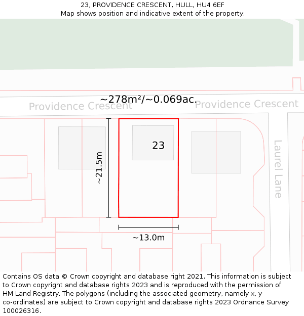 23, PROVIDENCE CRESCENT, HULL, HU4 6EF: Plot and title map