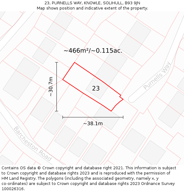 23, PURNELLS WAY, KNOWLE, SOLIHULL, B93 9JN: Plot and title map