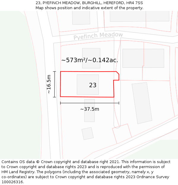 23, PYEFINCH MEADOW, BURGHILL, HEREFORD, HR4 7SS: Plot and title map