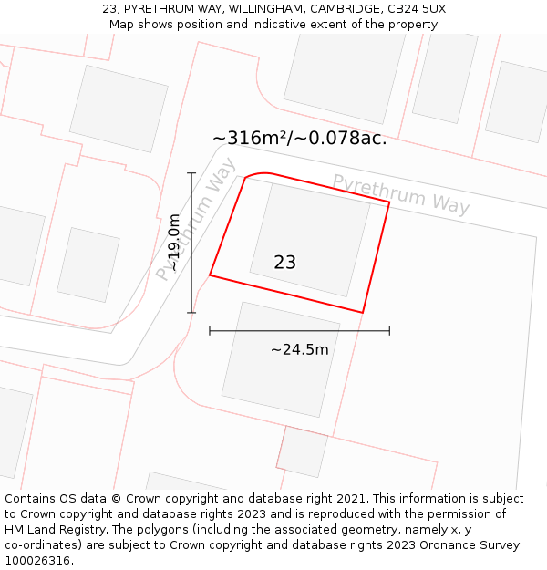 23, PYRETHRUM WAY, WILLINGHAM, CAMBRIDGE, CB24 5UX: Plot and title map