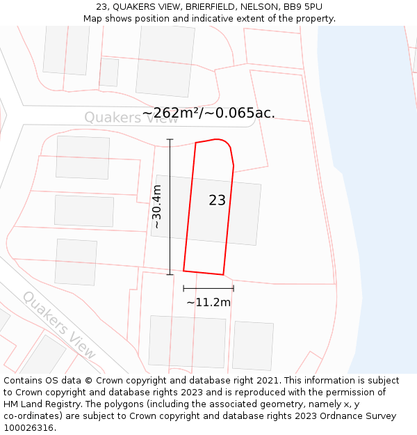 23, QUAKERS VIEW, BRIERFIELD, NELSON, BB9 5PU: Plot and title map