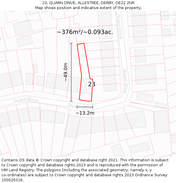 23, QUARN DRIVE, ALLESTREE, DERBY, DE22 2NR: Plot and title map