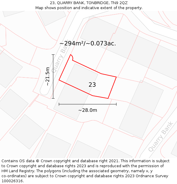23, QUARRY BANK, TONBRIDGE, TN9 2QZ: Plot and title map