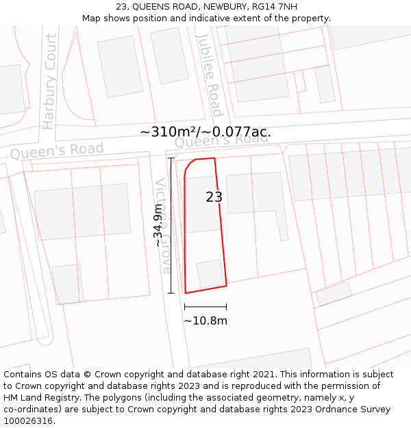 23, QUEENS ROAD, NEWBURY, RG14 7NH: Plot and title map