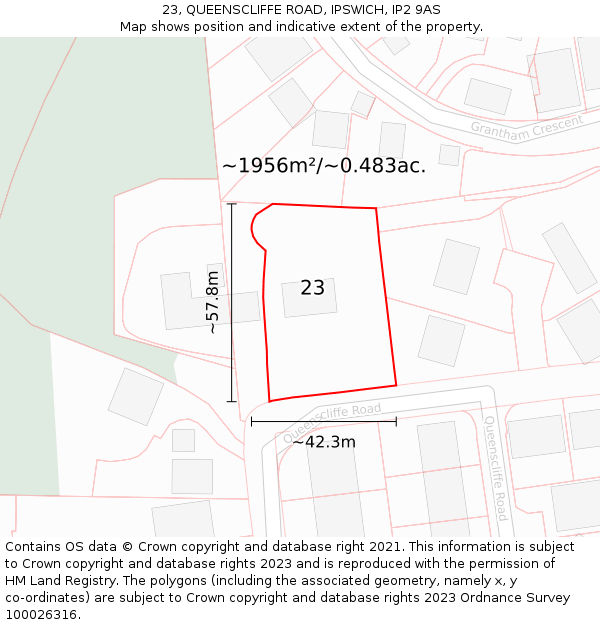 23, QUEENSCLIFFE ROAD, IPSWICH, IP2 9AS: Plot and title map