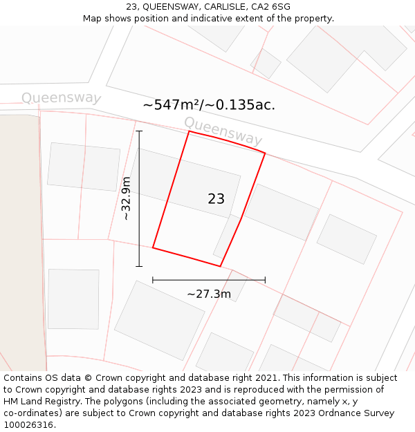23, QUEENSWAY, CARLISLE, CA2 6SG: Plot and title map