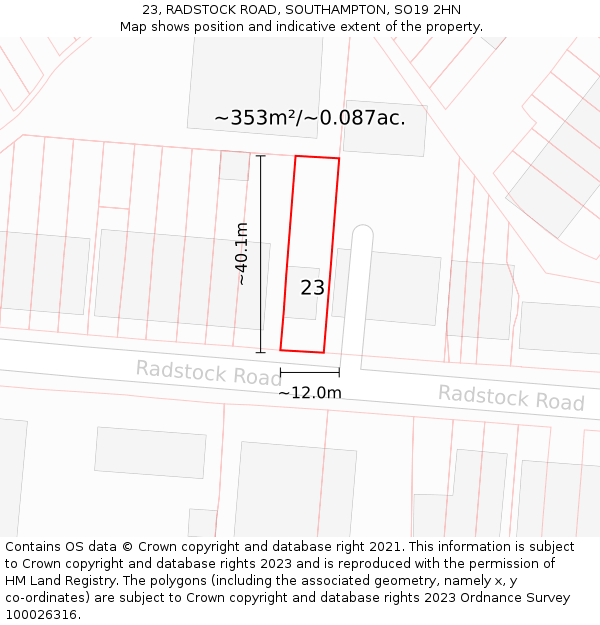23, RADSTOCK ROAD, SOUTHAMPTON, SO19 2HN: Plot and title map