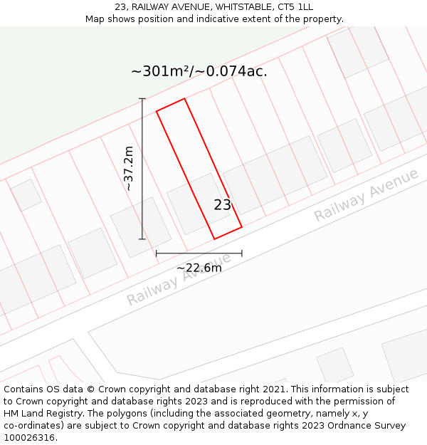 23, RAILWAY AVENUE, WHITSTABLE, CT5 1LL: Plot and title map