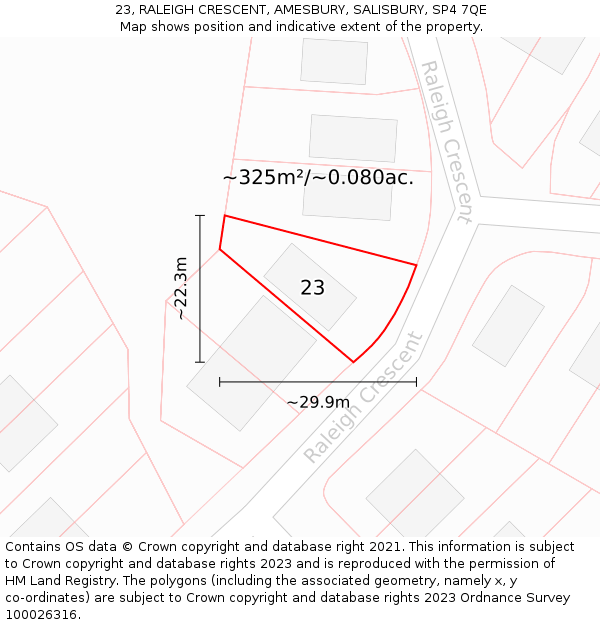 23, RALEIGH CRESCENT, AMESBURY, SALISBURY, SP4 7QE: Plot and title map