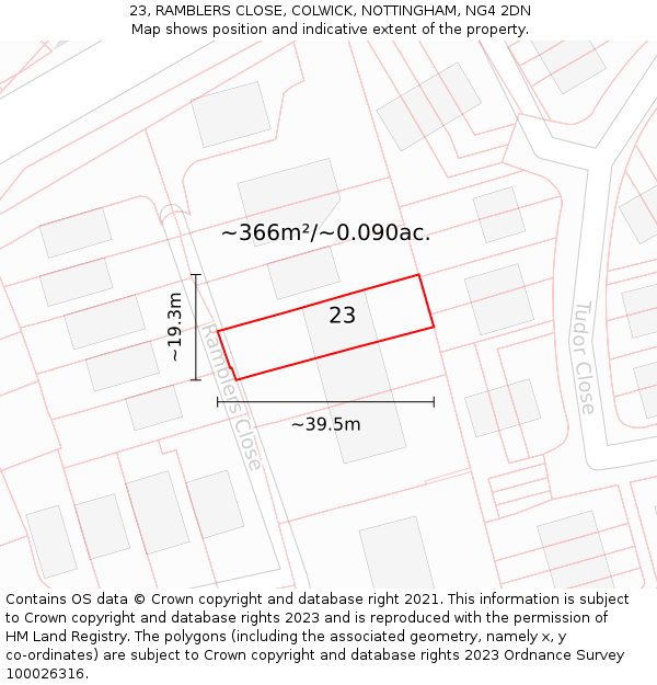 23, RAMBLERS CLOSE, COLWICK, NOTTINGHAM, NG4 2DN: Plot and title map