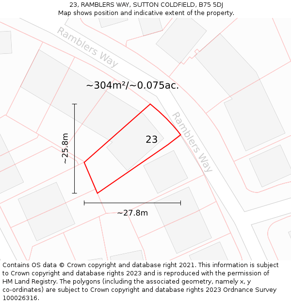 23, RAMBLERS WAY, SUTTON COLDFIELD, B75 5DJ: Plot and title map