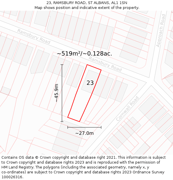 23, RAMSBURY ROAD, ST ALBANS, AL1 1SN: Plot and title map