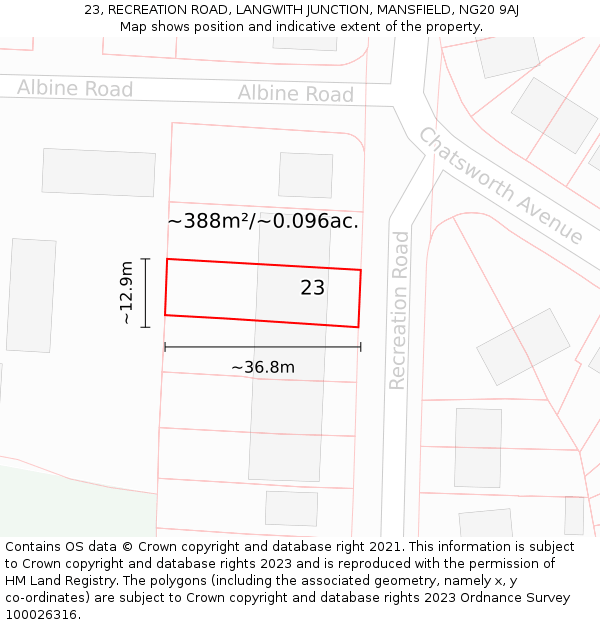 23, RECREATION ROAD, LANGWITH JUNCTION, MANSFIELD, NG20 9AJ: Plot and title map