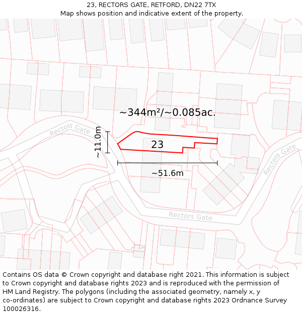 23, RECTORS GATE, RETFORD, DN22 7TX: Plot and title map