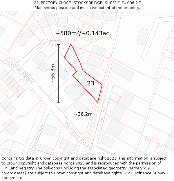 23, RECTORY CLOSE, STOCKSBRIDGE, SHEFFIELD, S36 2JE: Plot and title map