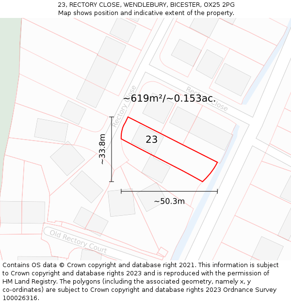 23, RECTORY CLOSE, WENDLEBURY, BICESTER, OX25 2PG: Plot and title map