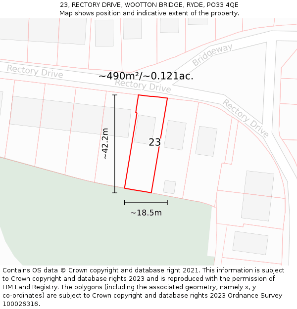 23, RECTORY DRIVE, WOOTTON BRIDGE, RYDE, PO33 4QE: Plot and title map