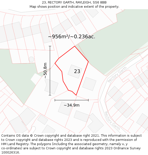23, RECTORY GARTH, RAYLEIGH, SS6 8BB: Plot and title map