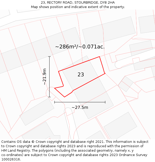 23, RECTORY ROAD, STOURBRIDGE, DY8 2HA: Plot and title map