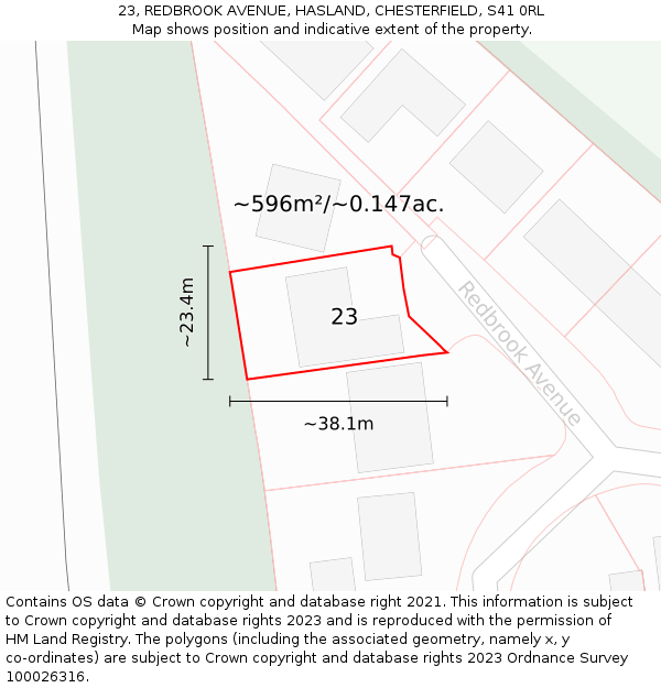 23, REDBROOK AVENUE, HASLAND, CHESTERFIELD, S41 0RL: Plot and title map