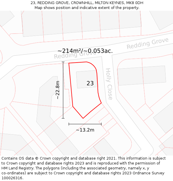 23, REDDING GROVE, CROWNHILL, MILTON KEYNES, MK8 0DH: Plot and title map