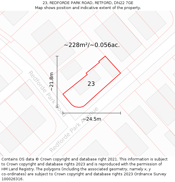 23, REDFORDE PARK ROAD, RETFORD, DN22 7GE: Plot and title map