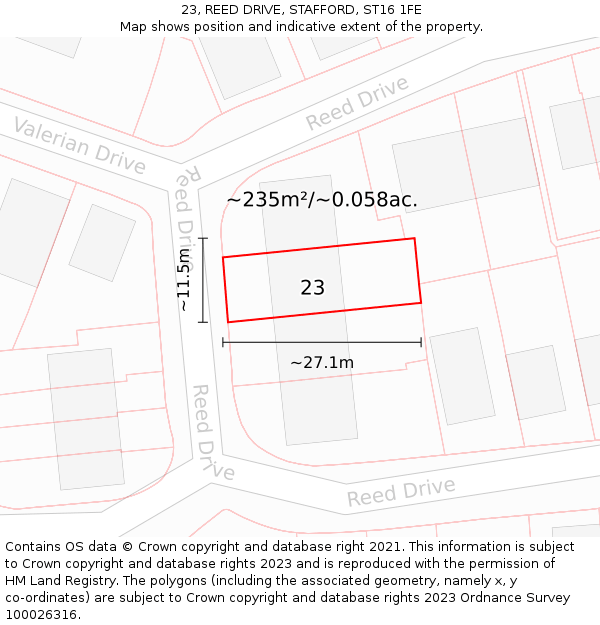 23, REED DRIVE, STAFFORD, ST16 1FE: Plot and title map