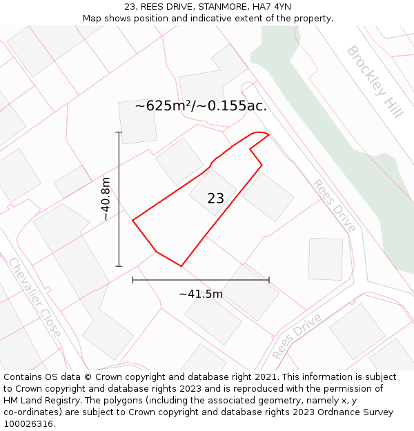 23, REES DRIVE, STANMORE, HA7 4YN: Plot and title map