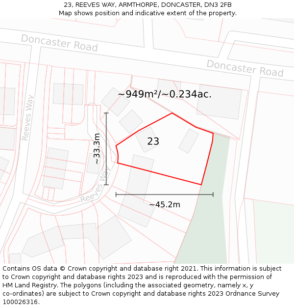 23, REEVES WAY, ARMTHORPE, DONCASTER, DN3 2FB: Plot and title map